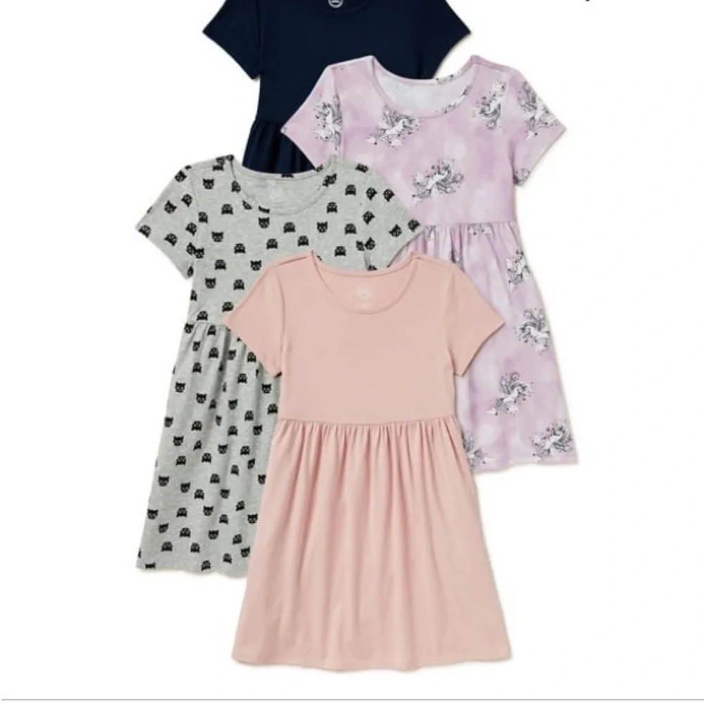 Little girl lavender purple unicorn print‎ short sleeve play dress Size XS (4-5)